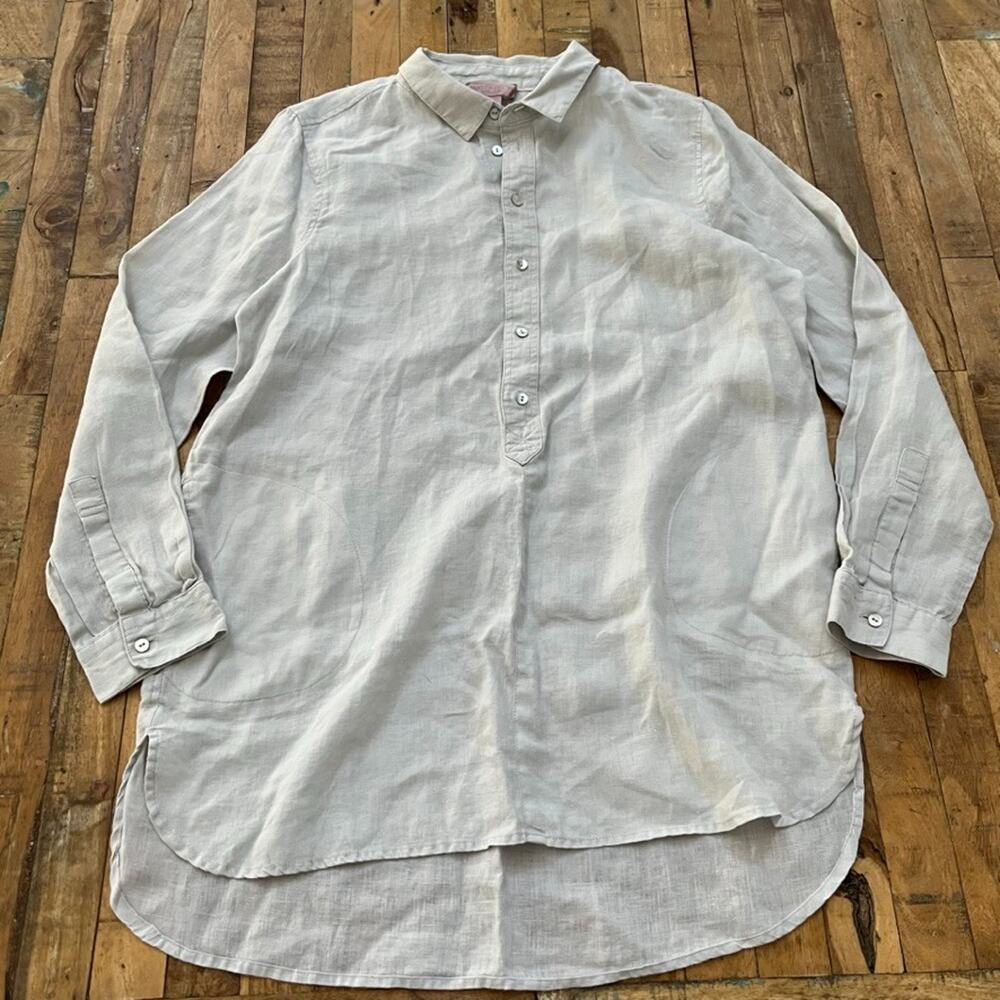 Saint Tropez West Popover Shirt Women's Size M Beige 100% Linen Top